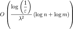 O\left(\dfrac{\log\left(\dfrac{1}{\varepsilon}\right)}{\lambda^{2}}\left(\log n + \log m\right)\right)