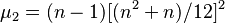 \mu_{2} = (n-1)[(n^2+n)/12]^2