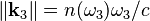 \left \|\mathbf{k}_3\right \| = n(\omega_3)\omega_3/c