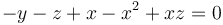 -y-z+x-x^2+xz=0