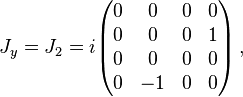  J_y = J_2 = i\begin{pmatrix}
0 & 0 & 0 & 0 \\
0 & 0 & 0 & 1 \\
0 & 0 & 0 & 0 \\
0 & -1 & 0 & 0 \\
\end{pmatrix}\,,