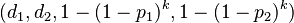 (d_1, d_2, 1- (1 - p_1)^k, 1 - (1 - p_2)^k)