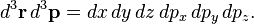  d^3\mathbf{r}\,d^3\mathbf{p} = dx\,dy\,dz\,dp_x\,dp_y\,dp_z. 