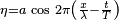 \scriptstyle \eta=a\,\cos\, 2\pi\left(\frac{x}{\lambda}-\frac{t}{T}\right)