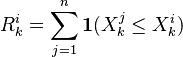 R_k^i=\sum_{j=1}^n \mathbf{1}(X_k^j\leq X_k^i)