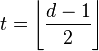 t = \left\lfloor\frac{d-1}{2}\right\rfloor