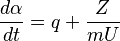 \frac{d\alpha}{dt}=q+\frac{Z}{mU}