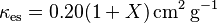 \kappa_{\rm es} = 0.20(1+X) {\rm\, cm}^2{\rm \,g}^{-1}