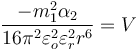 \frac{-m_1^2\alpha_2}{16\pi^2\varepsilon_o^2\varepsilon_r^2r^6}=V