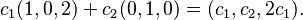 c_1 (1,0,2) + c_2 (0,1,0) = (c_1,c_2,2c_1).\,