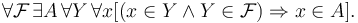 \forall \mathcal{F} \,\exists A \, \forall Y\, \forall x [(x \in Y \land Y \in \mathcal{F}) \Rightarrow x \in A].