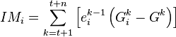 
IM_i = \sum_{k=t+1}^{t+n} \left[ e_i^{k-1} \left( G_i^k - G^k \right) \right]
