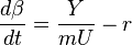 \frac{d\beta}{dt}=\frac{Y}{mU}-r