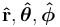 \mathbf{\hat{r}}, \boldsymbol{\hat{\theta}}, \boldsymbol{\hat{\phi}}