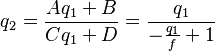 q_2 =\frac{Aq_1+B}{Cq_1+D} = \frac{q_1}{-\frac{q_1}{f}+1} 