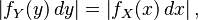 \left| f_Y(y)\, dy\right| = \left| f_X(x)\, dx\right|,