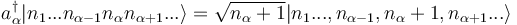 a^{\dagger}_{\alpha}|n_{1}...n_{\alpha -1}n_{\alpha}n_{\alpha +1}...\rangle = \sqrt{n_{\alpha} +1}|n_{1}...,n_{\alpha -1}, n_{\alpha}+1, n_{\alpha+1}...\rangle
