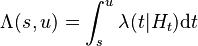 \Lambda^{} (s_{}, u) = \int_s^u \lambda^{} (t | H_t) \mathrm{d} t