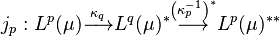 j_p : L^p(\mu) \overset{\kappa_q}{\longrightarrow} L^q(\mu)^* \overset{\left(\kappa_p^{-1}\right)^*}{\longrightarrow} L^p(\mu)^{**}