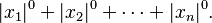 |x_1|^0 + |x_2|^0 + \cdots + |x_n|^0.