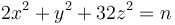 2x^2 + y^2 + 32z^2 = n