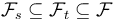 \mathcal{F}_s \subseteq \mathcal{F}_t \subseteq \mathcal{F}