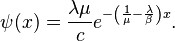 \psi(x) = \frac{\lambda \mu}{c}e^{-\left( \frac{1}{\mu}-\frac{\lambda}{\beta}\right)x}.