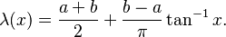 \lambda(x) = \frac{a+b}{2} + \frac{b-a}{\pi}\tan^{-1} x.