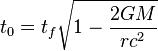 t_0 = t_f \sqrt{1 - \frac{2GM}{rc^2}} 