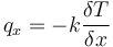 q_x  = - k \frac{\delta T}{\delta x}