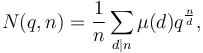 N(q,n)=\frac{1}{n}\sum_{d|n} \mu(d)q^{\frac{n}{d}},