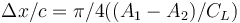  \ \Delta x /c = \pi /4 ((A_1-A_2)/C_L)