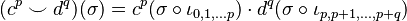 (c^p \smile d^q)(\sigma) = c^p(\sigma \circ \iota_{0,1, ... p}) \cdot d^q(\sigma \circ \iota_{p, p+1 ,..., p + q})