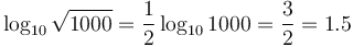  \log_{10} \sqrt{1000} = \frac{1}{2}\log_{10} 1000 = \frac{3}{2} = 1.5 