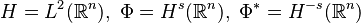 H=L^2(\mathbb R^n),\ \Phi = H^s(\mathbb R^n),\ \Phi^* = H^{-s}(\mathbb R^n)