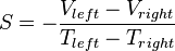 S = -\frac{V_{left}-V_{right}}{T_{left}-T_{right}}