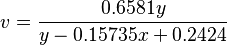 v=\frac{0.6581y}{y-0.15735x+0.2424}