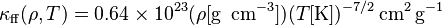 \kappa_{\rm ff}(\rho, T) = 0.64 \times 10^{23} (\rho[ {\rm g}~ {\rm\, cm}^{-3}])(T[{\rm K}])^{-7/2} {\rm\, cm}^2 {\rm\, g}^{-1}