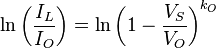 \ln \left ( \frac{I_L}{I_O} \right ) = \ln \left ( 1 - \frac{V_S}{V_O} \right )^{k_O}