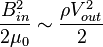 \frac{B_{in}^2}{2\mu_0} \sim \frac{\rho V_{out}^2}{2} 