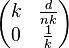  \begin{pmatrix} k & \frac{d}{nk} \\ 0 & \frac{1}{k} \end{pmatrix} 