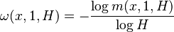 \omega(x, 1, H) = - \frac{\log m(x, 1, H)}{\log H}