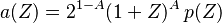 a(Z)=2^{1-A}(1+Z)^A\,p(Z)