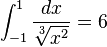 \int_{-1}^{1} \frac{dx}{\sqrt[3]{x^2}} = 6