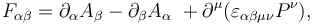 F_{\alpha \beta} = \partial_{\alpha} A_{\beta} - \partial_{\beta} A_{\alpha} \ +\partial^{\mu}(\varepsilon_{\alpha\beta\mu\nu}P^{\nu}),