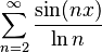 \sum_{n=2}^\infty \frac{\sin(n x)}{\ln n}