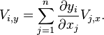 V_{i,y} = \sum_{j=1}^n \frac{\partial y_i}{\partial x_j} V_{j,x}.