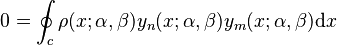 0= \oint_c\rho(x;\alpha,\beta)y_n(x;\alpha,\beta) y_m(x;\alpha,\beta)\mathrm d x