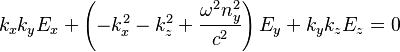 k_xk_yE_x + \left(-k_x^2-k_z^2+\frac{\omega^2n_y^2}{c^2}\right)E_y + k_yk_zE_z =0