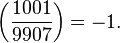 \left(\frac{1001}{9907}\right) =-1.